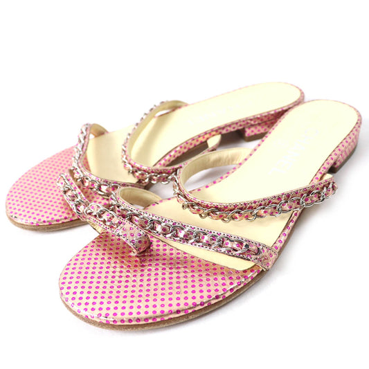 Chanel COCO Chain Flat Sandals Pink 35.5