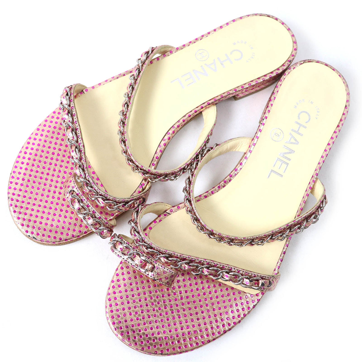 Chanel COCO Chain Flat Sandals Pink 35.5