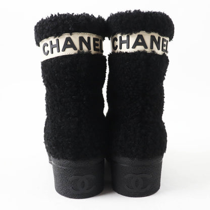 Chanel Sheepskin Leather Boots Black White 35