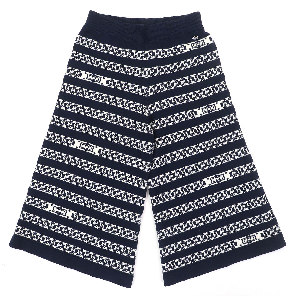 Chanel COCO Mark Chain & Tongue Lock Pattern Knit Wide Pants