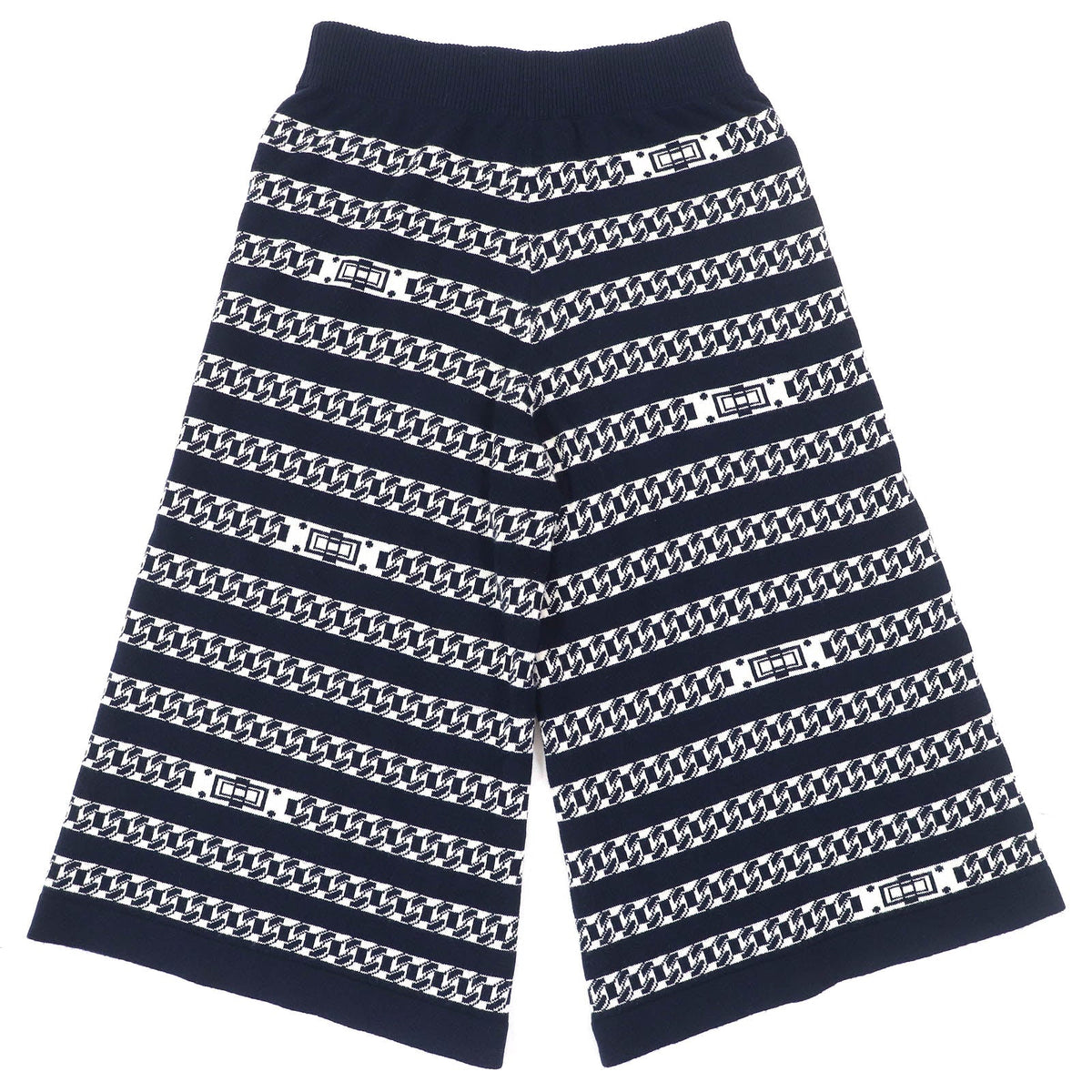 Chanel COCO Mark Chain & Tongue Lock Pattern Knit Wide Pants