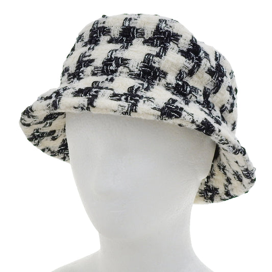 Chanel COCO Mark Houndstooth Tweed Hat Wool Hat