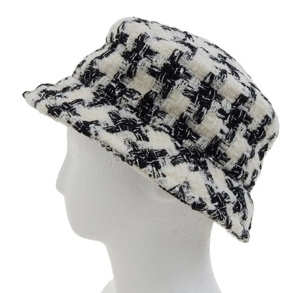 Chanel COCO Mark Houndstooth Tweed Hat Wool Hat