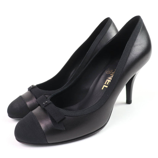 Chanel COCO Mark Ribbon Satin Switch Leather Pumps