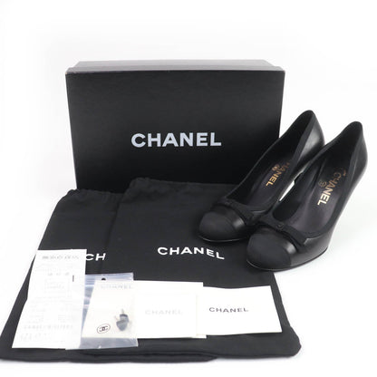 Chanel COCO Mark Ribbon Satin Switch Leather Pumps
