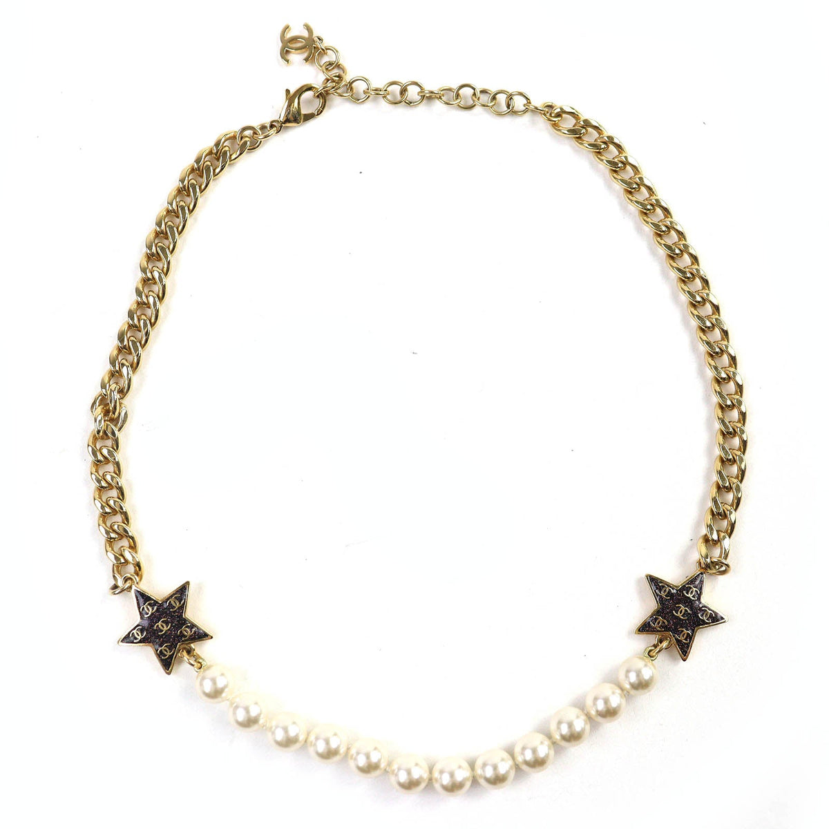Chanel COCO Mark Star Lame Pearl Necklace