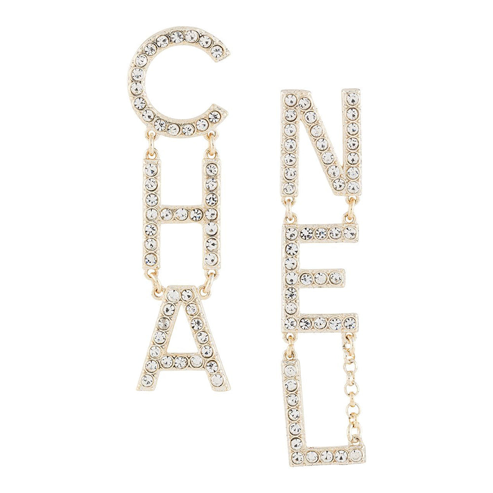 Crystal Embellished Logo Drop Earrings