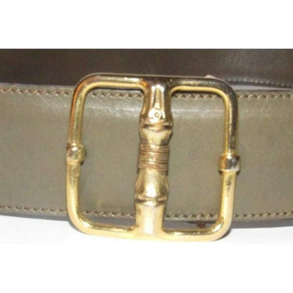 Gucci Grey Leather Belt with Gold GG Bamboo Engraved Buckle