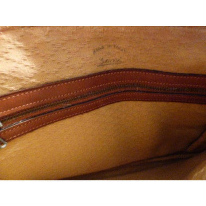 Gucci camel suede satchel with inlaid red/green striped accents!