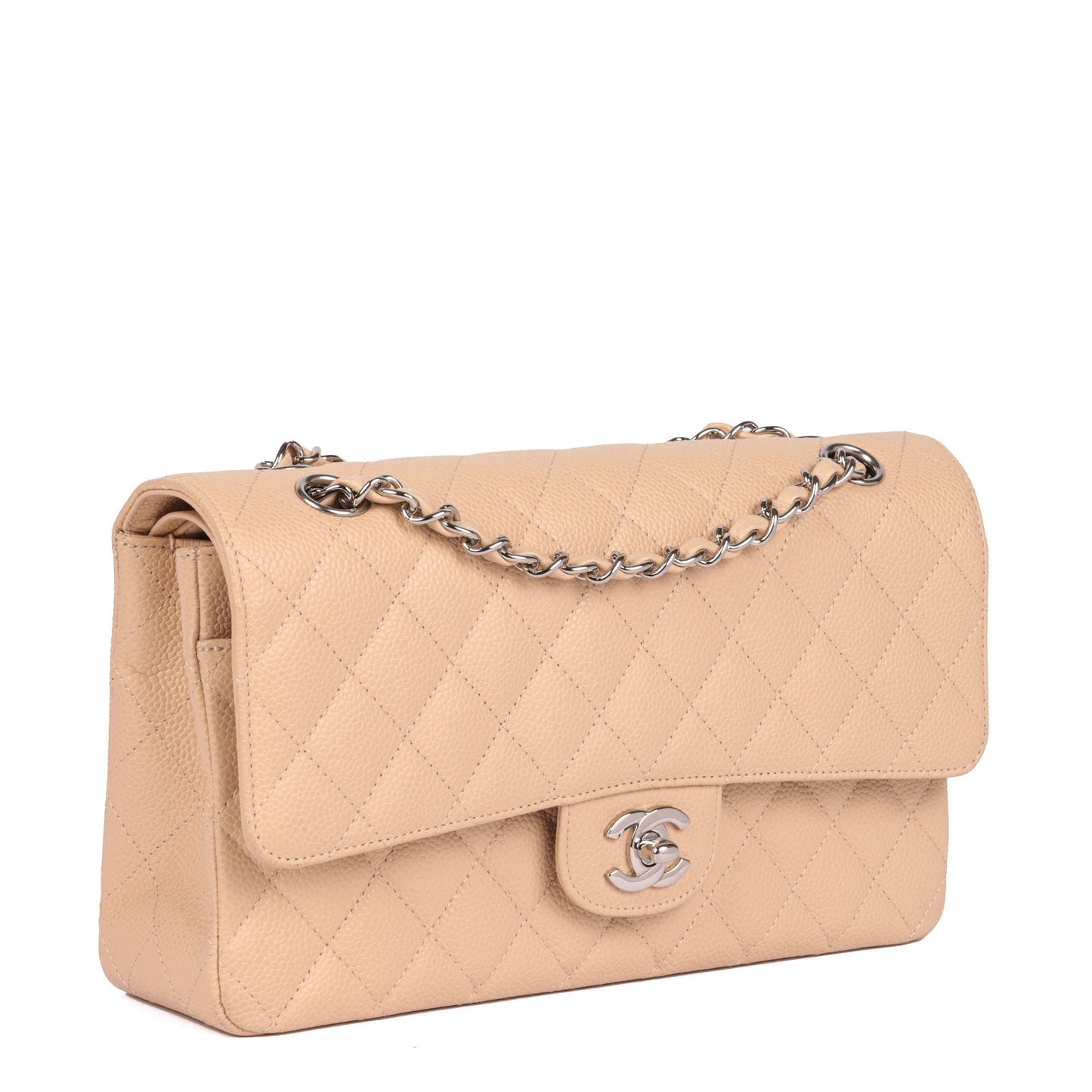 Chanel Beige Quilted Caviar Leather Medium Classic Double Flap Bag