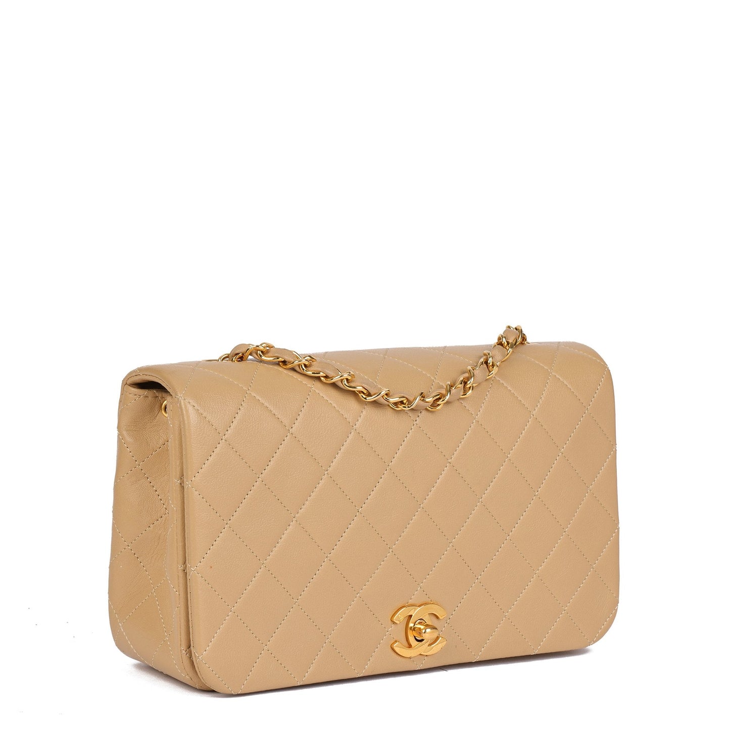 Chanel Beige Quilted Lambskin Vintage Small Classic Single Full Flap Bag