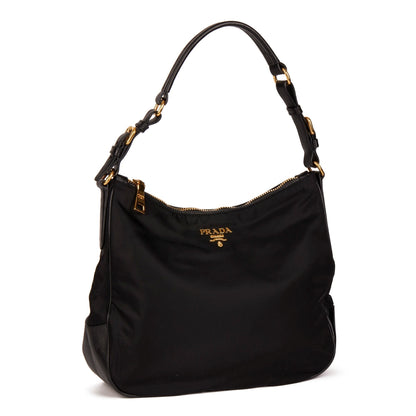 Prada Black Nylon & Black Saffiano Leather Top Handle Bag