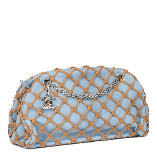 Chanel Light Blue Denim & Brown Woven Rope Canebier Just Mademoiselle Bowling Bag