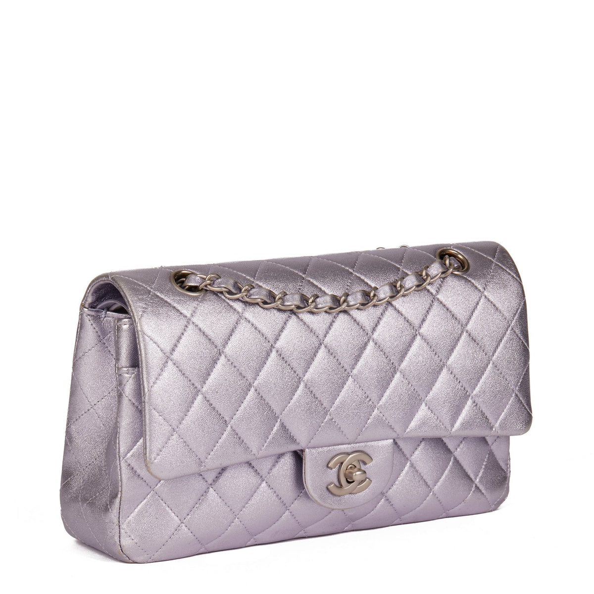 Chanel Pale Purple Quilted Metallic Lambskin Medium Classic Double Flap Bag