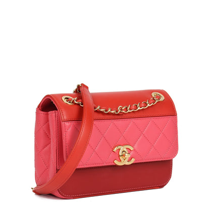 Chanel Red, Orange & Pink Quilted Lambskin Mini Classic Single Flap Bag