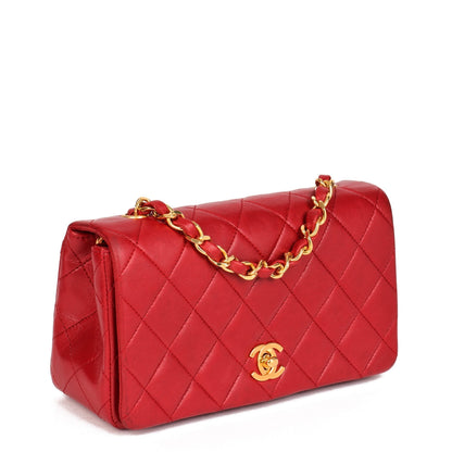 Chanel Red Quilted Lambskin Vintage Mini Full Flap Bag