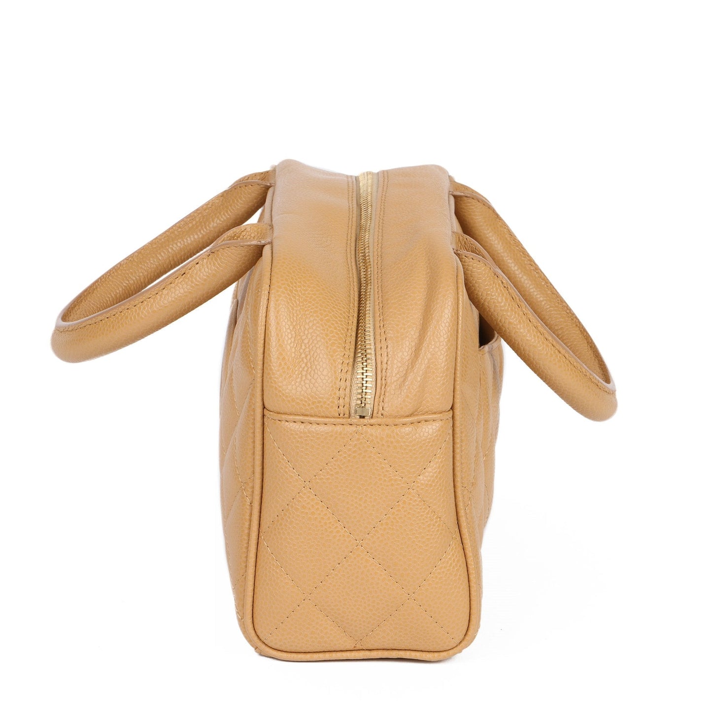 Chanel Beige Quilted Caviar Leather Mini Boston Tote