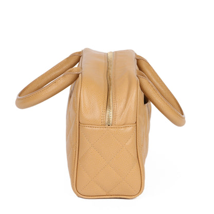 Chanel Beige Quilted Caviar Leather Mini Boston Tote
