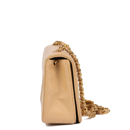Chanel Beige Quilted Lambskin Vintage Small Classic Single Full Flap Bag