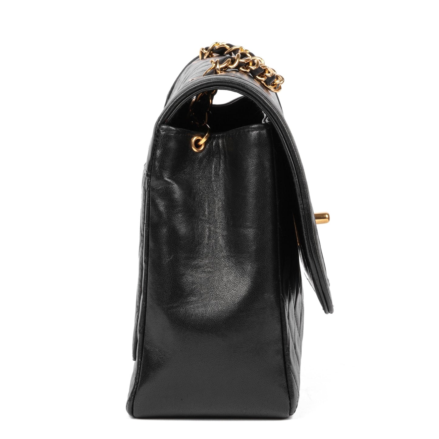 Chanel Black Quilted Lambskin Vintage Medium Classic Single Flap Bag with Wallet Shoulder Bag