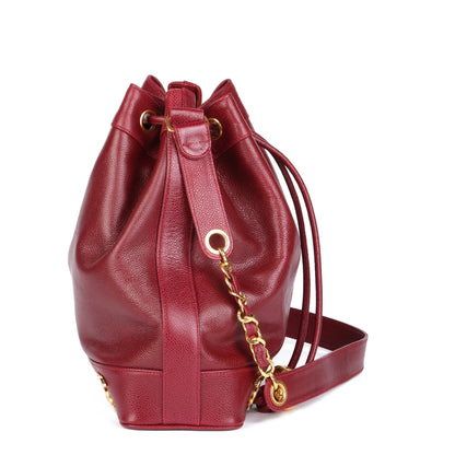 Chanel Bordeaux Caviar Leather Vintage Classic Logo Trim Bucket Bag with Pouch Shoulder Bag