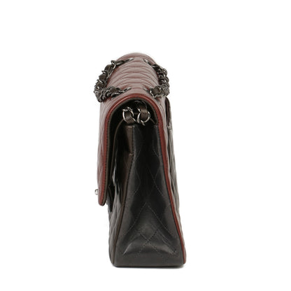 Chanel Burgundy, Black & Khaki Lambskin Medium Classic Double Flap Bag