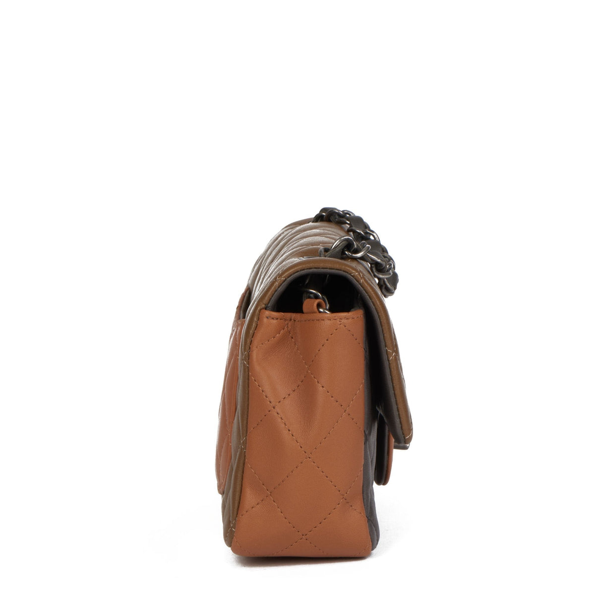 Chanel Khaki, Grey & Dark Beige Quilted Lambskin Rectangular Mini Flap Bag