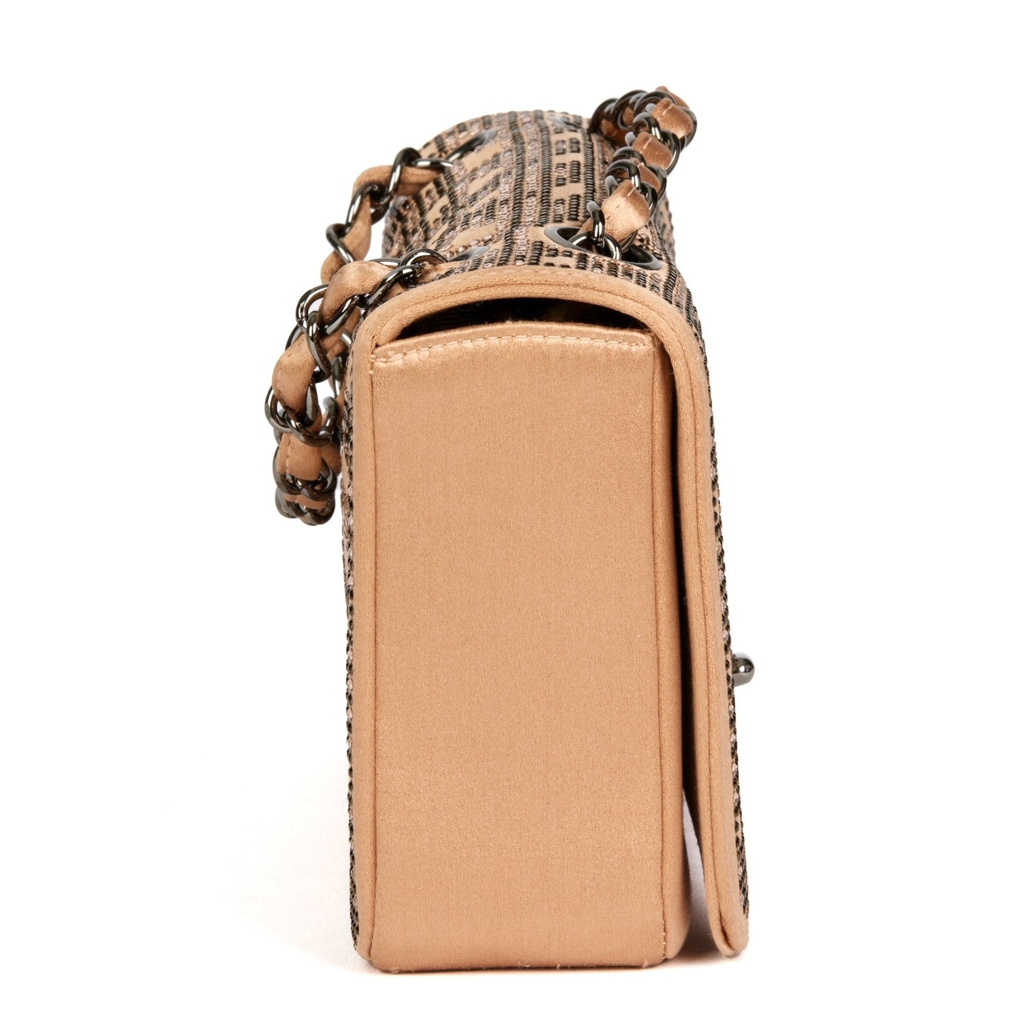 Chanel Naked Nude Swarovski Strass Satin Vintage Mini Flap Bag