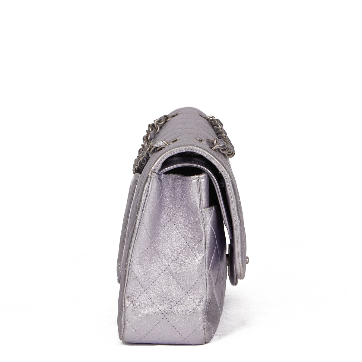 Chanel Pale Purple Quilted Metallic Lambskin Medium Classic Double Flap Bag