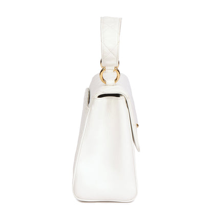 Chanel White Quilted Lambskin Vintage Classic Kelly Top Handle Bag