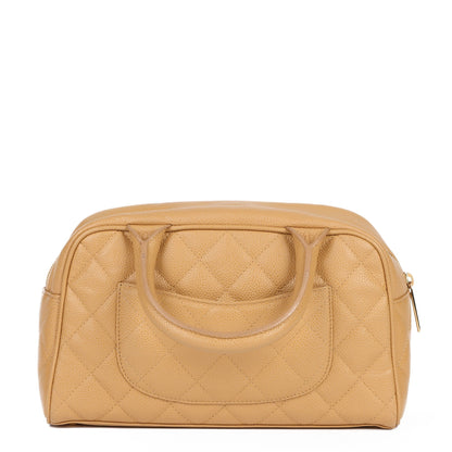 Chanel Beige Quilted Caviar Leather Mini Boston Tote