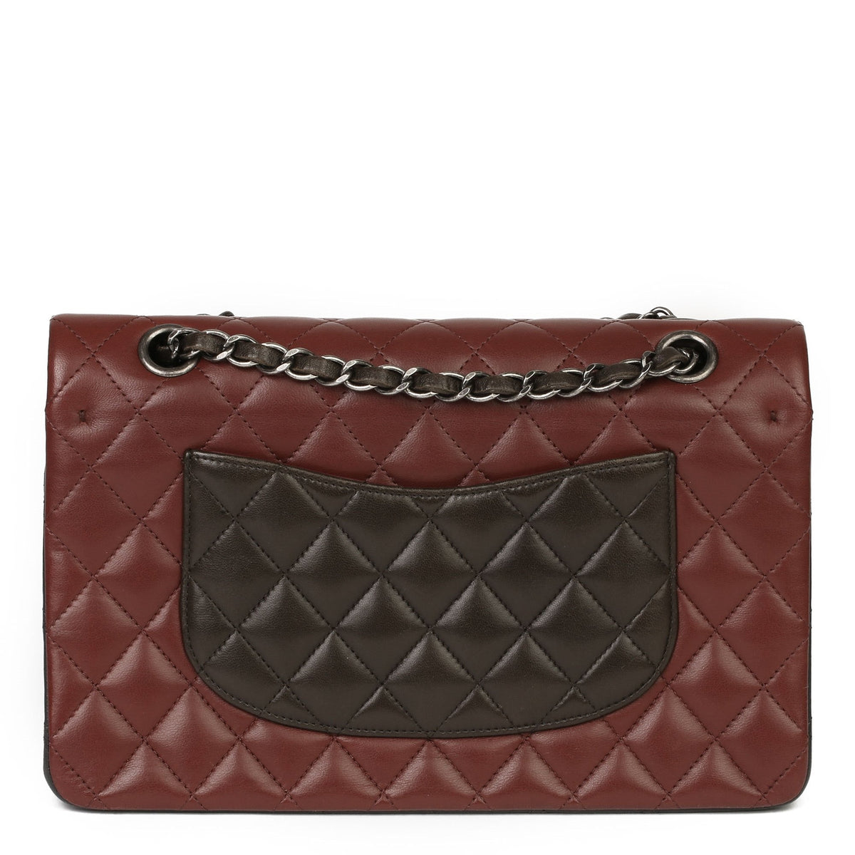Chanel Burgundy, Black & Khaki Lambskin Medium Classic Double Flap Bag