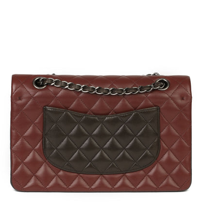 Chanel Burgundy, Black & Khaki Lambskin Medium Classic Double Flap Bag