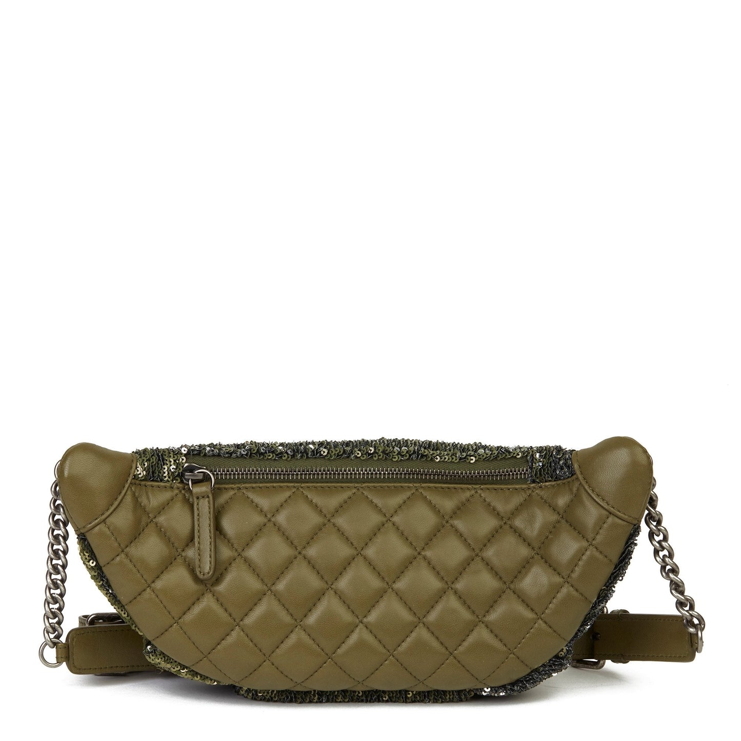 Chanel Khaki Quilted Lambskin & Pink Sequin Embellishment Coco Cuba Belt Bag Crossbody