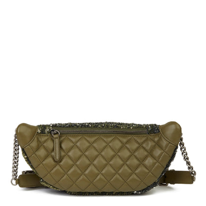 Chanel Khaki Quilted Lambskin & Pink Sequin Embellishment Coco Cuba Belt Bag Crossbody