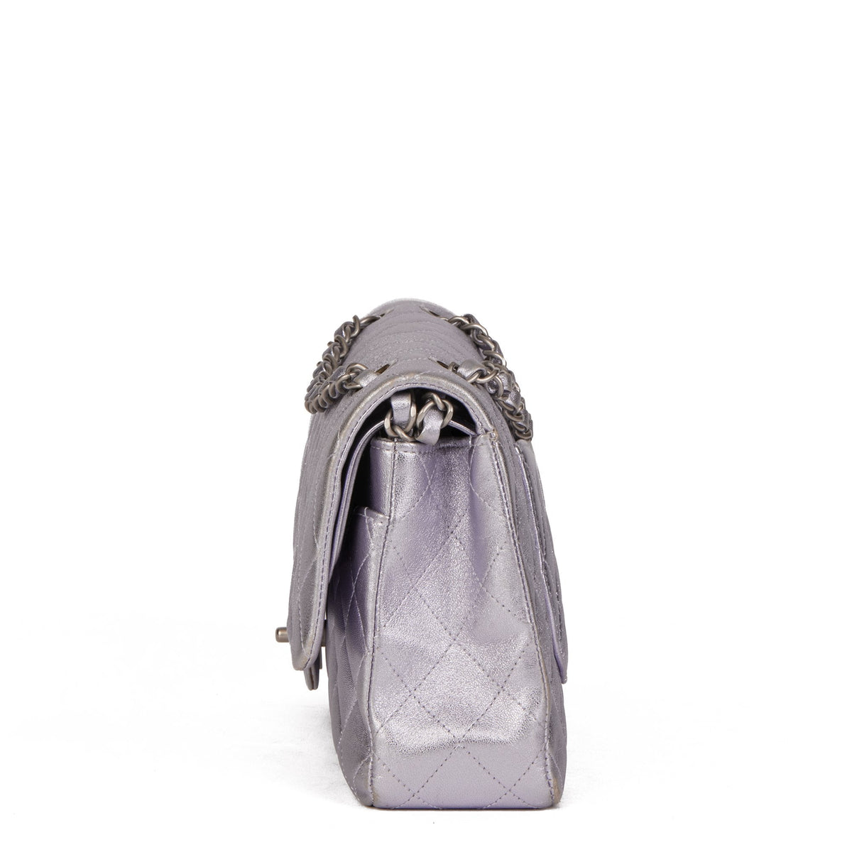 Chanel Pale Purple Quilted Metallic Lambskin Medium Classic Double Flap Bag
