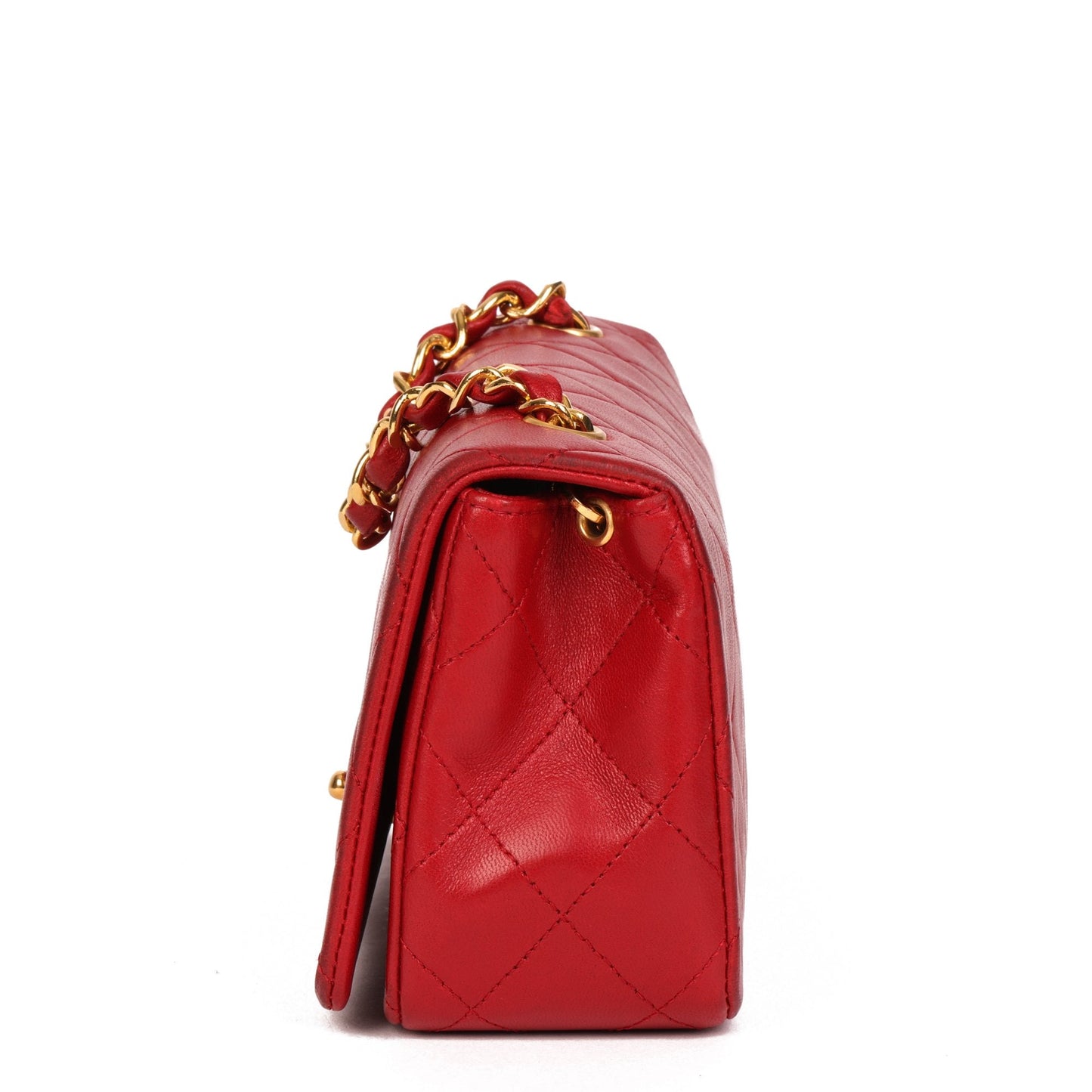 Chanel Red Quilted Lambskin Vintage Mini Full Flap Bag