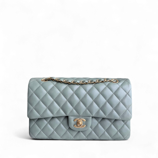 Chanel Classic Flap Medium - Caviar 25CM Quilted Light Green Gold Hardware Series 25