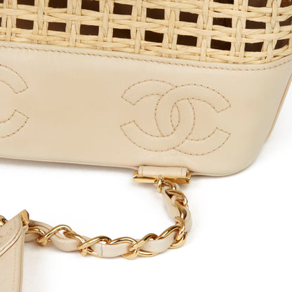 Chanel Beige Lambskin & Wicker Vintage Classic Backpack with Pouch Backpack