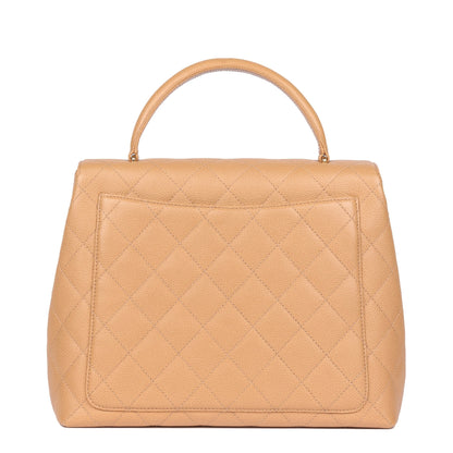 Chanel Beige Quilted Caviar Leather Vintage Classic Kelly Top Handle Bag