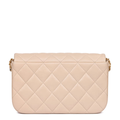 Chanel Beige Quilted Lambskin Medium Classic Single Full Flap Bag