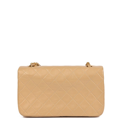 Chanel Beige Quilted Lambskin Vintage Small Classic Single Full Flap Bag