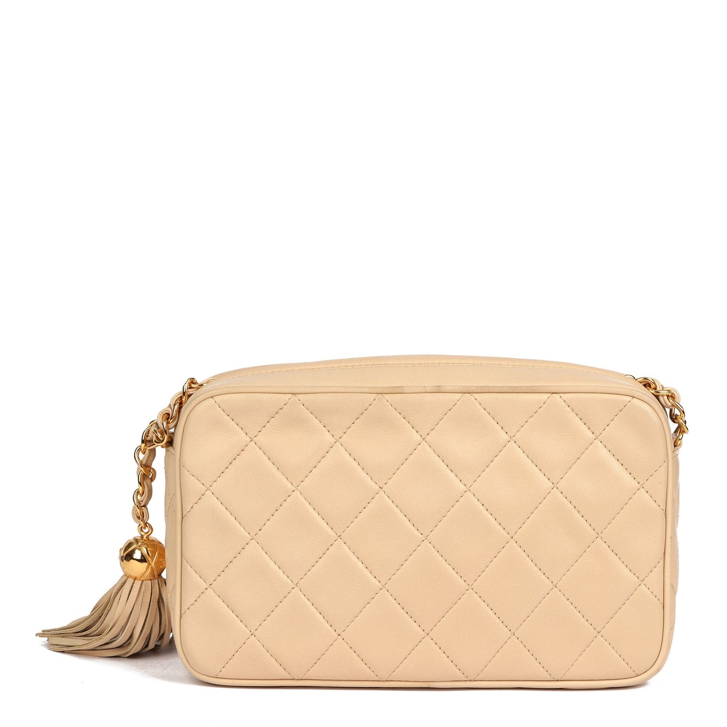 Chanel Beige Quilted Lambskin Vintage Small Fringe Timeless Camera Bag