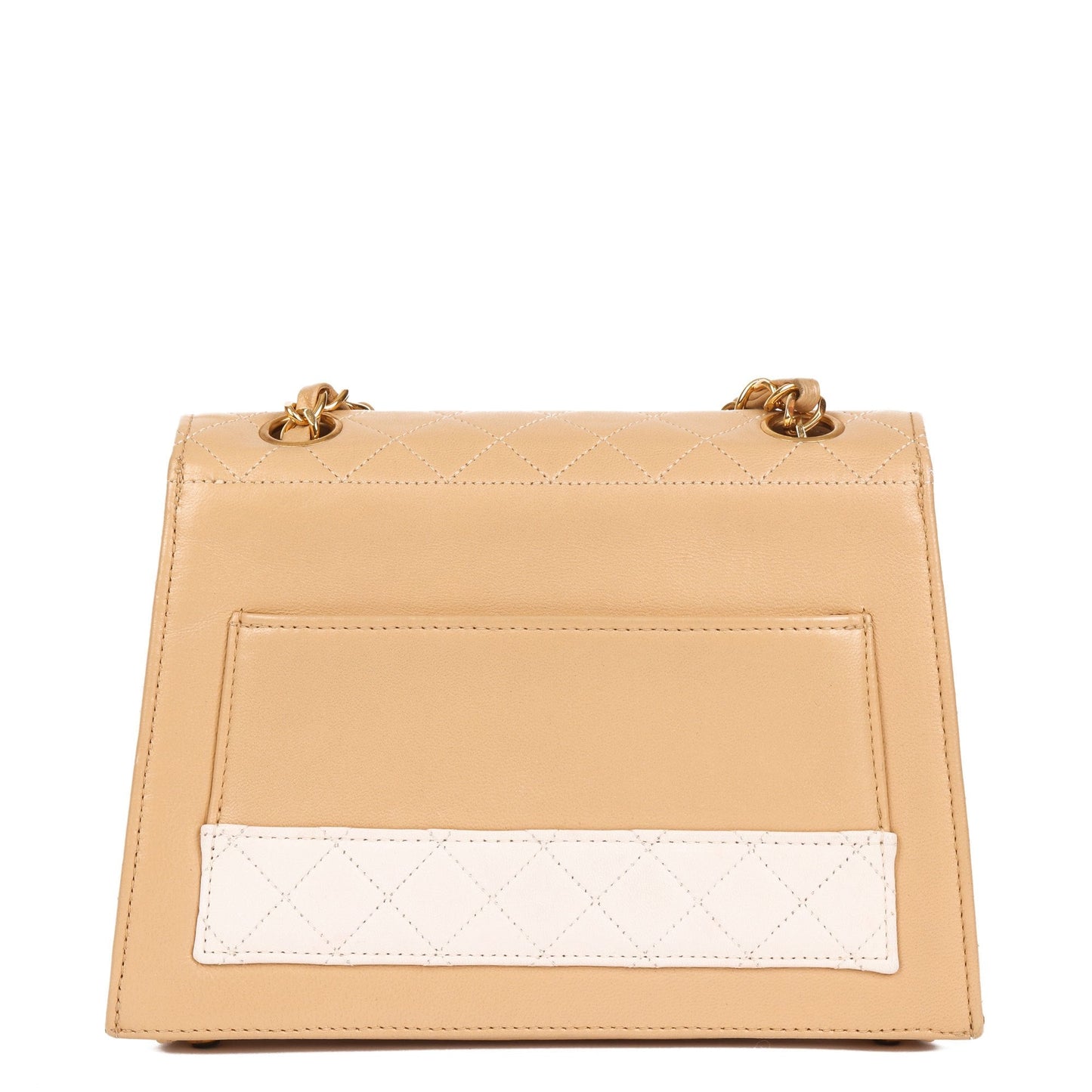 Chanel Beige & White Quilted Lambskin Vintage Mini Trapeze Classic Single Flap Bag with Pouch Shoulder Bag