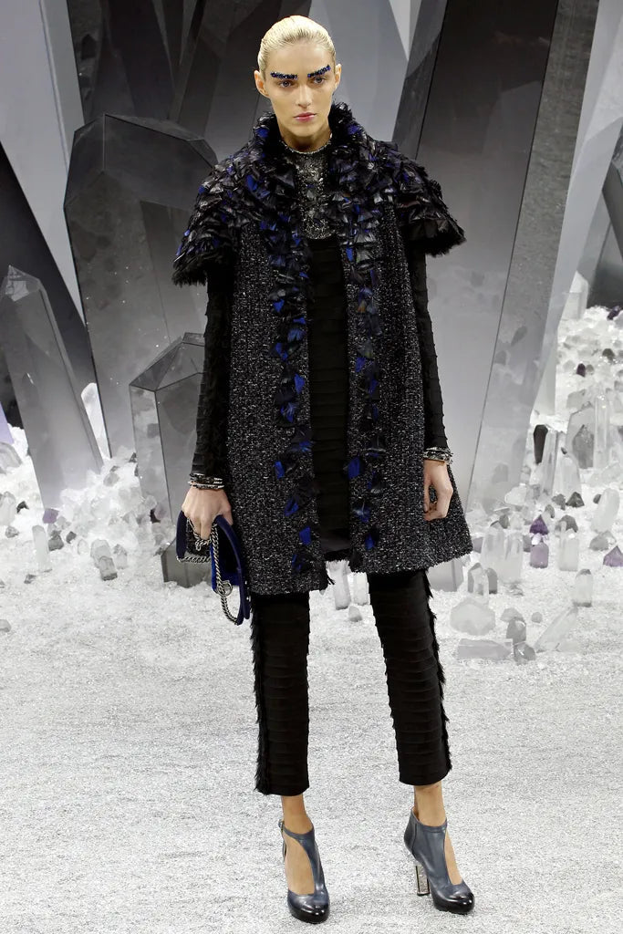 Feather-Embellished Tweed Coat