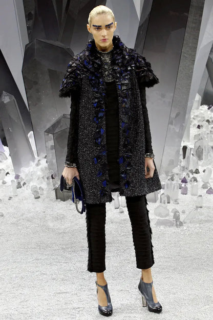 Feather-Embellished Tweed Coat