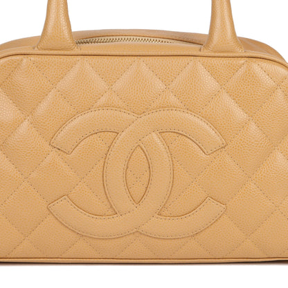 Chanel Beige Quilted Caviar Leather Mini Boston Tote