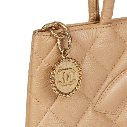 Chanel Beige Caviar Leather Medallion Tote