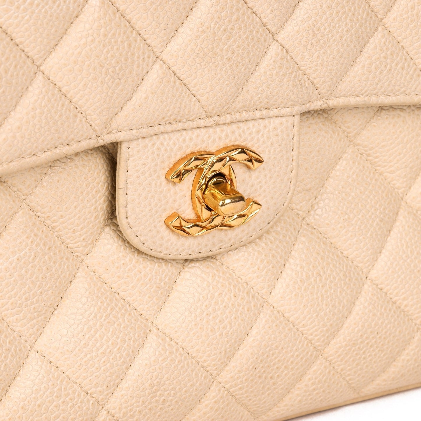 Chanel Beige Quilted Caviar Leather Vintage Small Classic Camera Bag