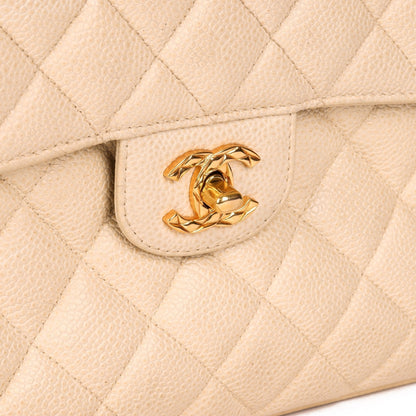 Chanel Beige Quilted Caviar Leather Vintage Small Classic Camera Bag